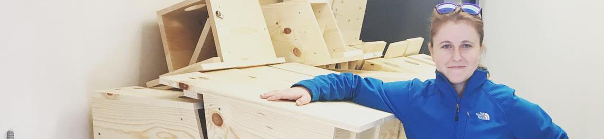 volunteer Jess Schlarbaum built bird boxes