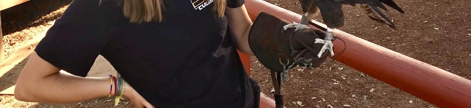 Emily Shane with Whistler the Swainson's Hawk